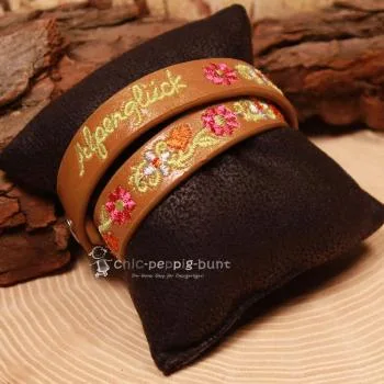 Armband Tracht Kunstleder braun Kinder Blumen - armband tracht kunstleder alpenglueck doppel braun (1)